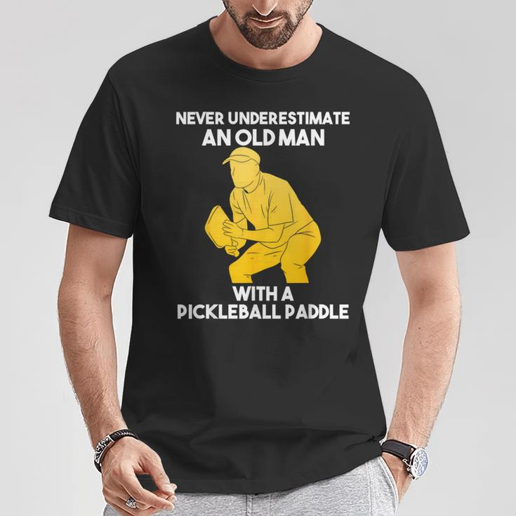 Pickleball Never Underestimate Old Man Grandpa Grandfather T-Shirt Unique Gifts