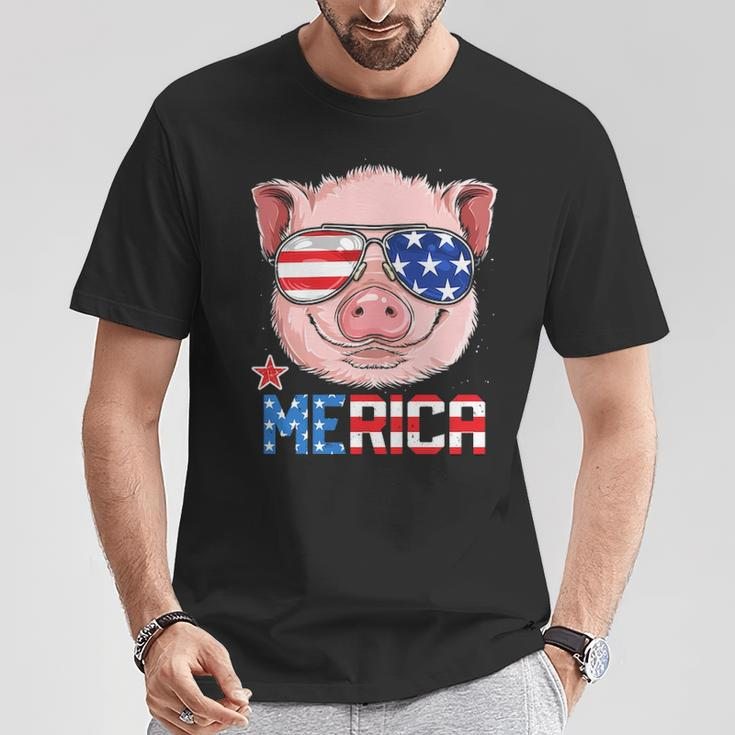 Pig 4Th Of July Merica American Flag Sunglasses T-Shirt Unique Gifts