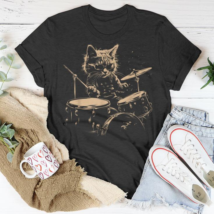Pop Rock Drummer Cat Kitten Music Playing Drums Music Bands T-Shirt Unique Gifts
