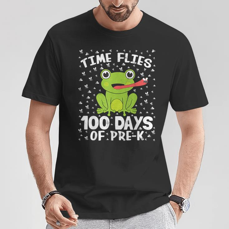 Pre K 100 Days Of School Boys Girls Frog Time Flies Fly Cute T-Shirt Unique Gifts
