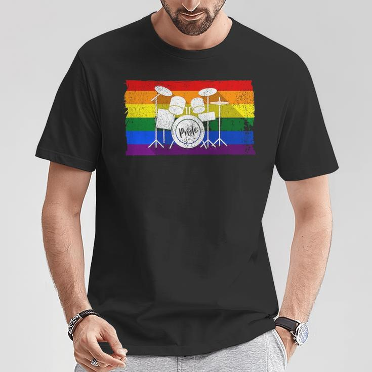 Pride Rainbow Flag Drum Kit Drummer Shadow T-Shirt Unique Gifts