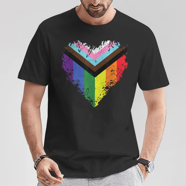 Progressive Pride Flag Heart Lgbtq For Lgbt Lesbian Gay T-Shirt Unique Gifts