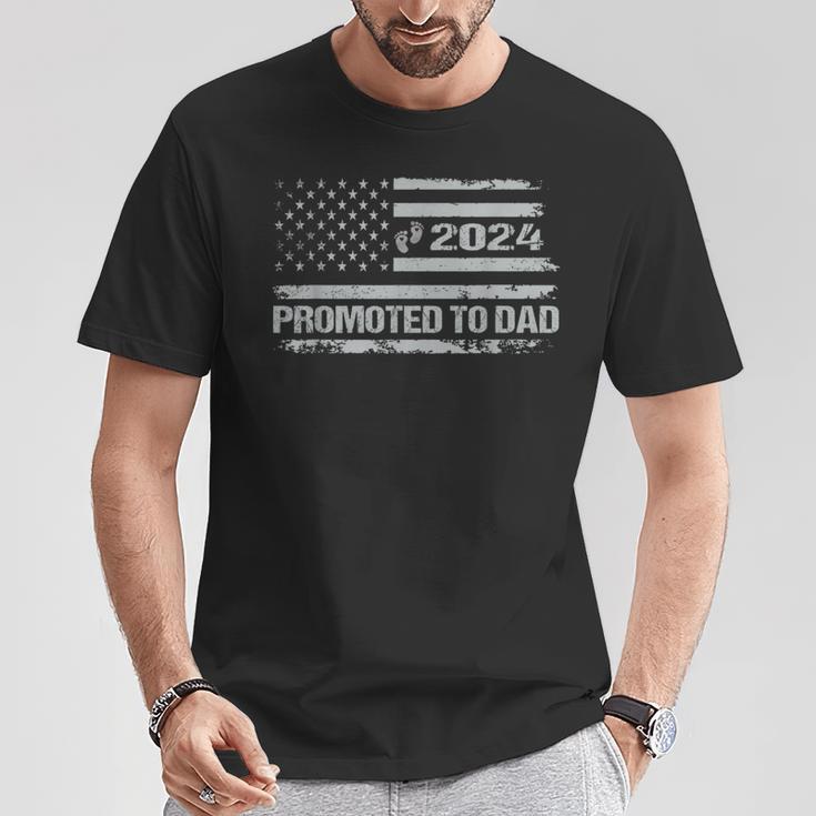 Promoted To Dad Est 2024 Featuring An American Flag T-Shirt Unique Gifts