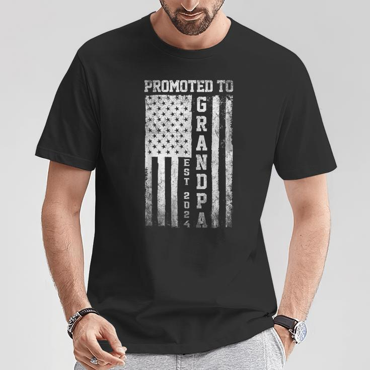 Promoted To Grandpa Est 2024 American Flag T-Shirt Unique Gifts