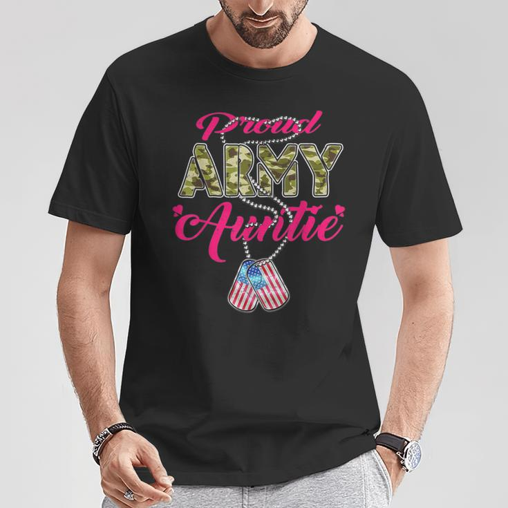 Proud Army Auntie Camo Us Flag Dog Tags Pride Military Aunt T-Shirt Unique Gifts
