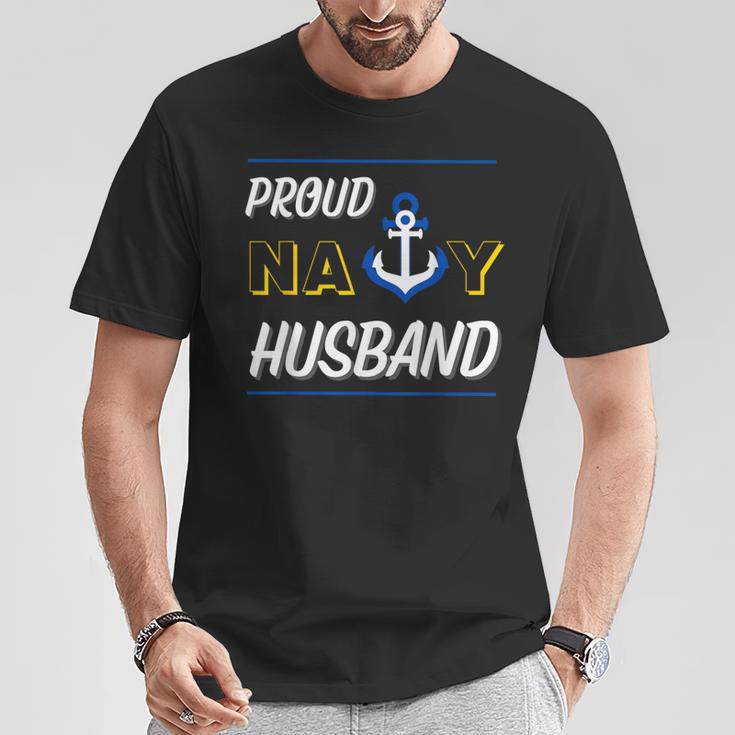 Proud Navy Husband Military Spouse Support Anchor Cute Blue T-Shirt Unique Gifts