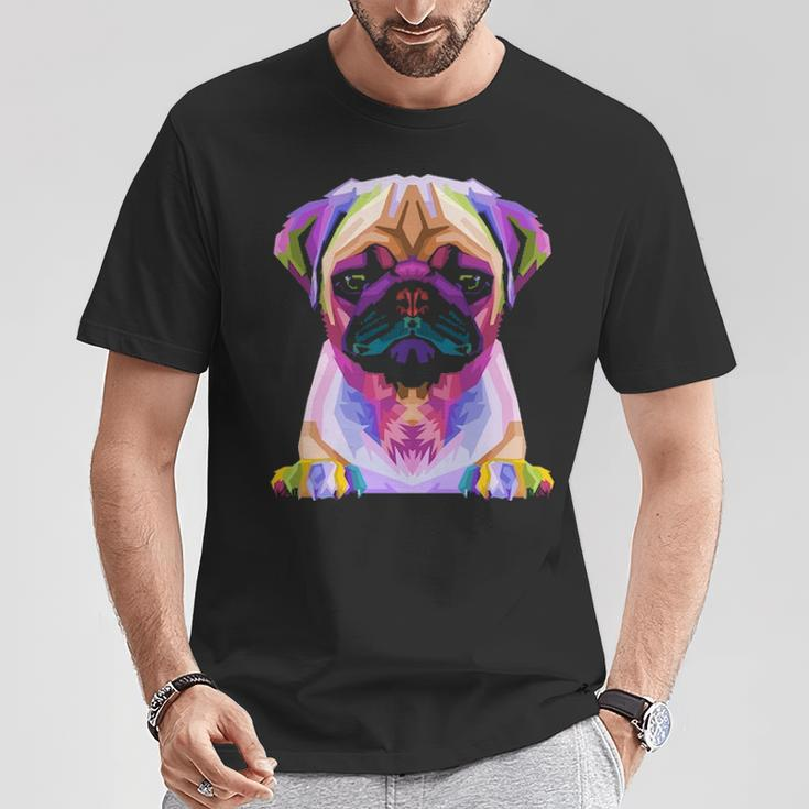 Pug Pop Art Colorful Portrait Carlino For Dog Lovers T-Shirt Unique Gifts