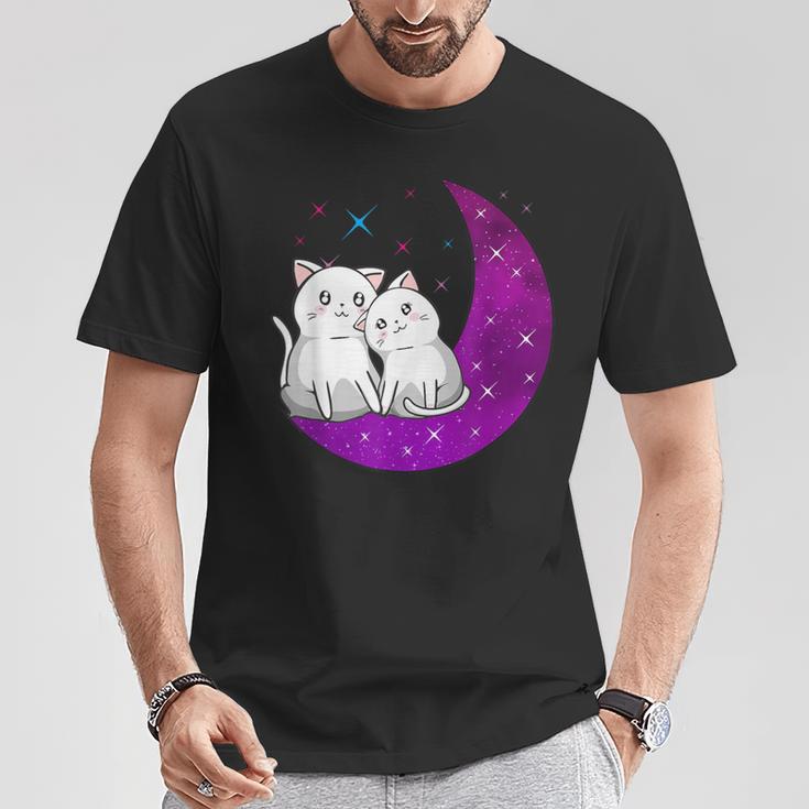 Purple Moon Cats Romantic Fantasy Kawaii Aesthetic Anime Cat T-Shirt Unique Gifts