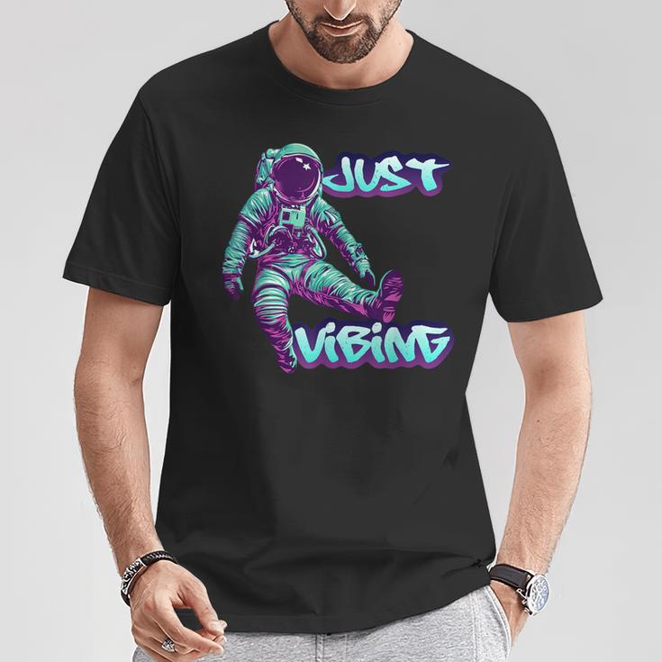 Purple And Teal Astronaut Just Vibing Graphic For Men T-Shirt Unique Gifts