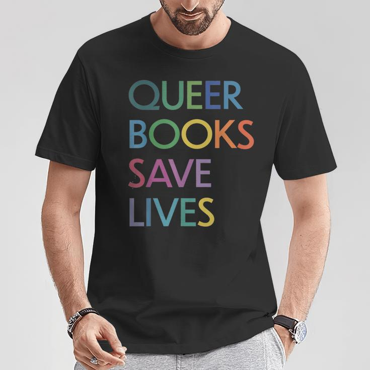 Queer Books Save Lives Read Banned Books Lgbtqia Books T-Shirt Unique Gifts