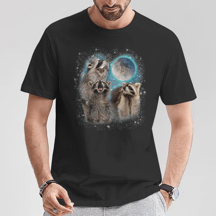 Raccoon 3 Racoons Howling At Moon Weird Cursed T-Shirt Unique Gifts