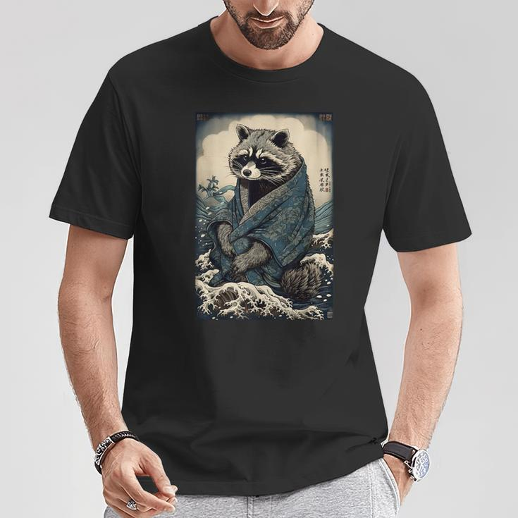 Raccoon And Waves Japanese T-Shirt Funny Gifts