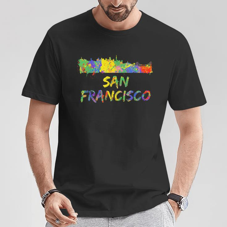 Rainbow Colorful Graffiti Style San Francisco City Skyline T-Shirt Unique Gifts
