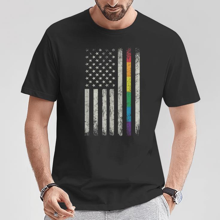 Rainbow Gay Pride American Flag Lgbt Gay Transgender Pride T-Shirt Unique Gifts