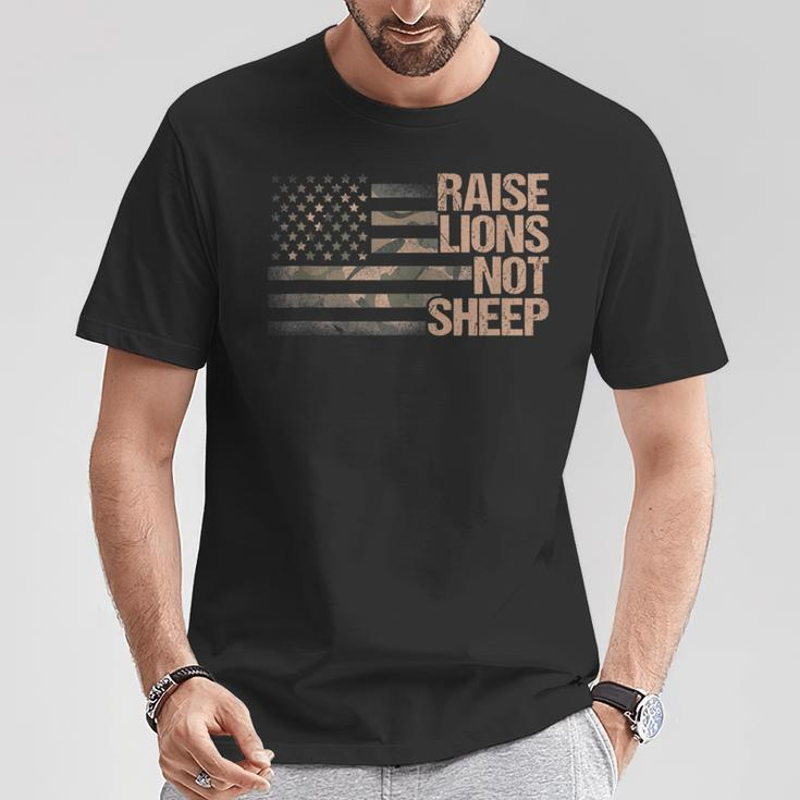 Raise Lions Not Sheep American Flag Patriot Patriotic Lion T-Shirt Unique Gifts