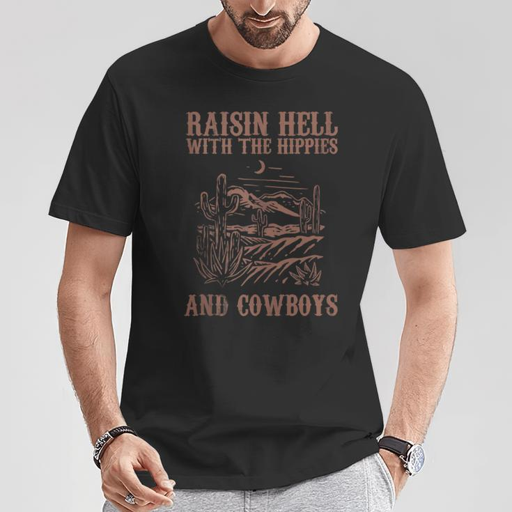 Raising Hell With The Hippies And Cowboys Western Cowgirl T-Shirt Personalized Gifts