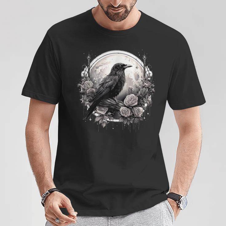 Raven Full Moon Gothic Witchy Crow Roses Mystical T-Shirt Unique Gifts