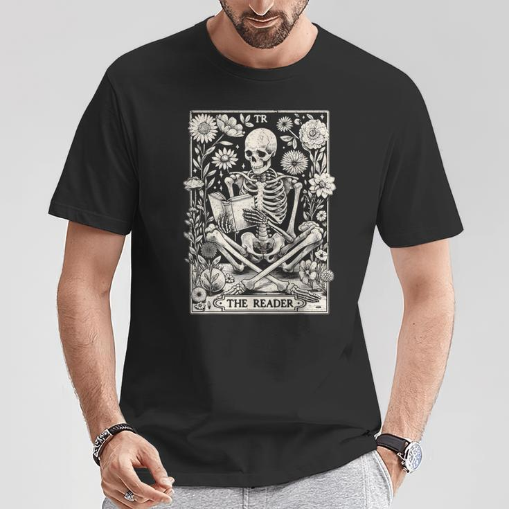 The Reader Skeleton Book Lover Tarot Card Reading Book T-Shirt Unique Gifts
