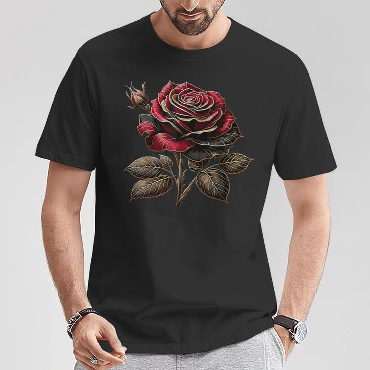 Red Rose Black And Gold T-Shirt Unique Gifts