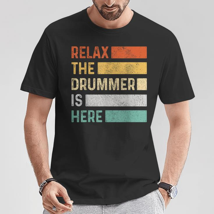 Relax The Drummer Is Here Vintage Drums T-Shirt Unique Gifts