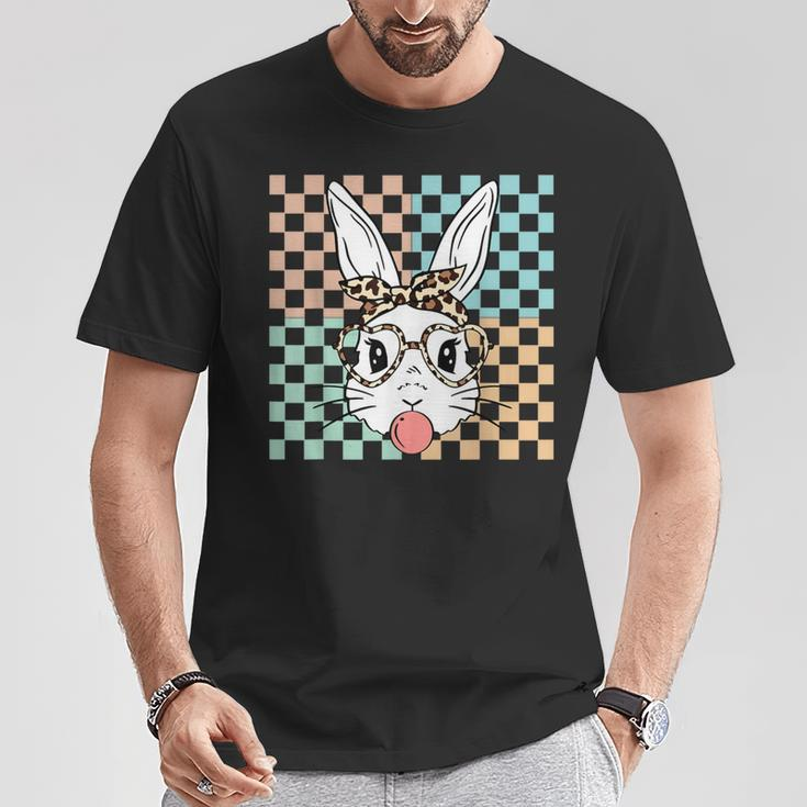 Retro Checkered Bunny Rabbit Face Bubblegum Happy Easter T-Shirt Unique Gifts