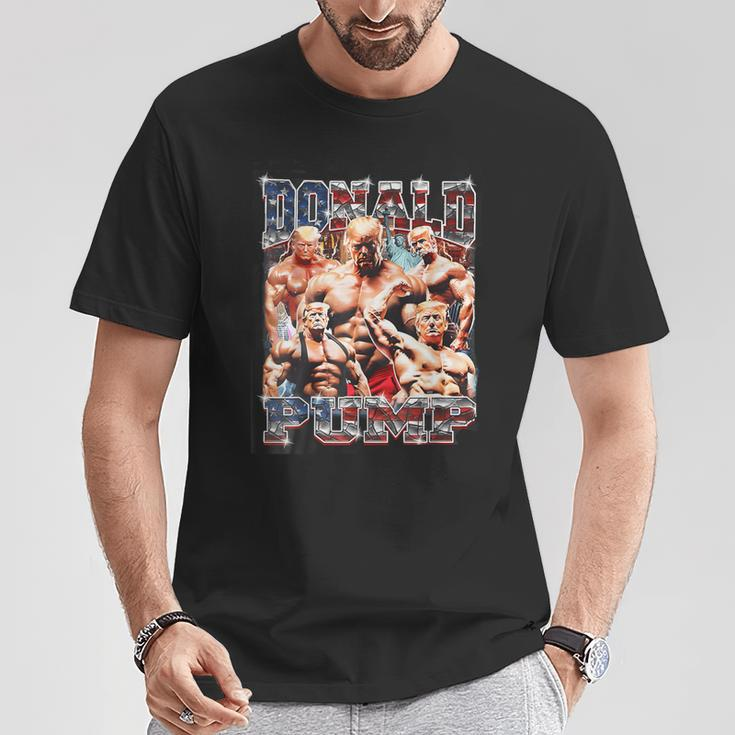 Retro Donald Pump Gym Collage Photo Meme Trump T-Shirt Unique Gifts