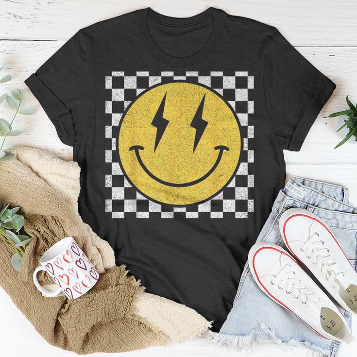 Retro Happy Face Distressed Checkered Pattern Smile Face T-Shirt Unique Gifts