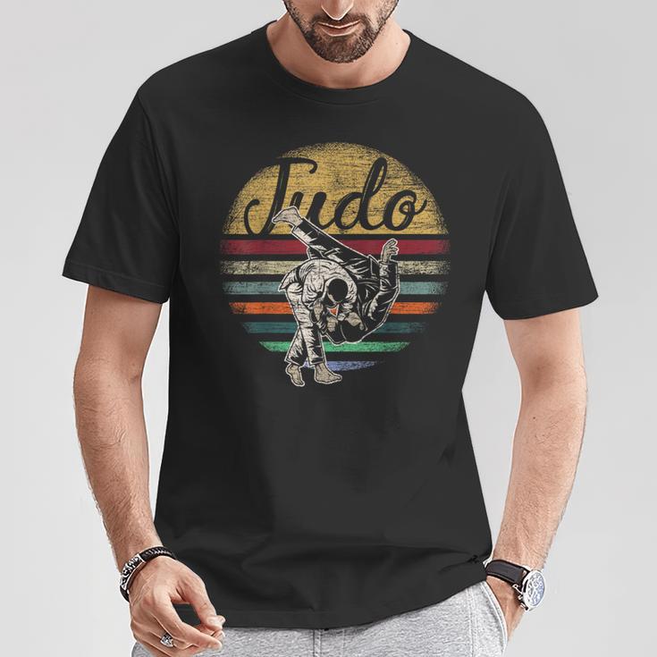 Retro Judo Kampfsport-T-Shirt, Vintage Streifen & Wurfgrafik Tee Lustige Geschenke