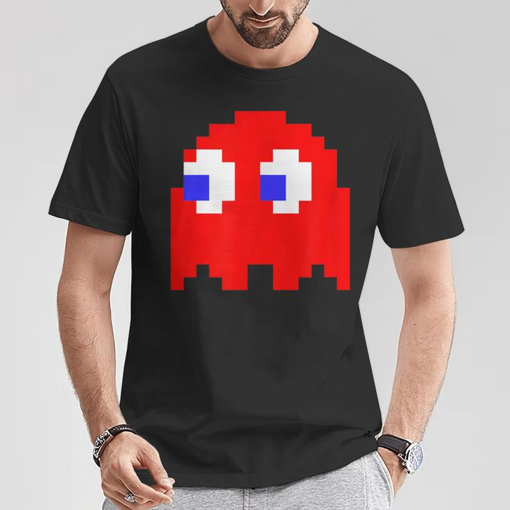Retro Pixel-Art Geist-T-Shirt in Schwarz, Vintage Design Tee Lustige Geschenke
