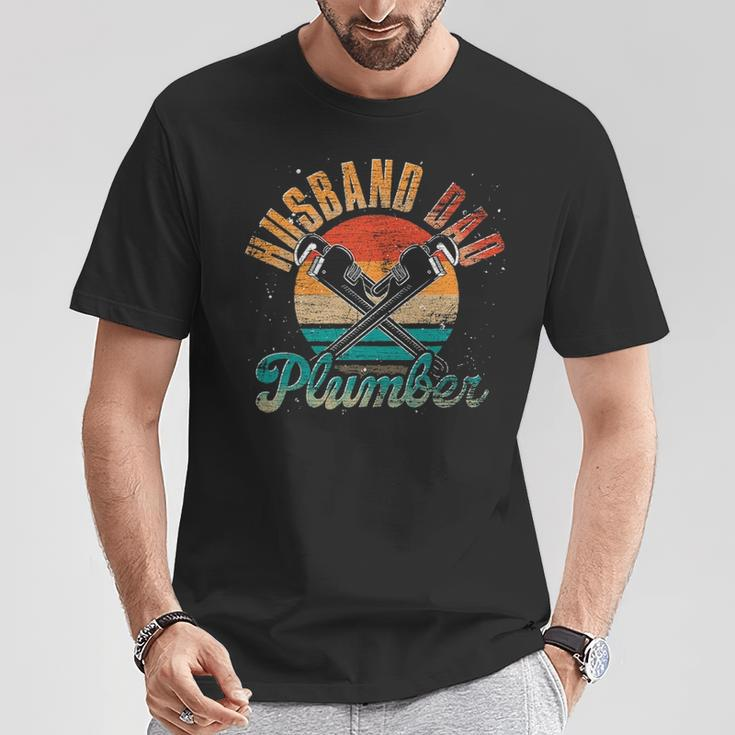 Retro Plumbing Daddy Fathers Day Husband Dad Plumber T-Shirt Unique Gifts