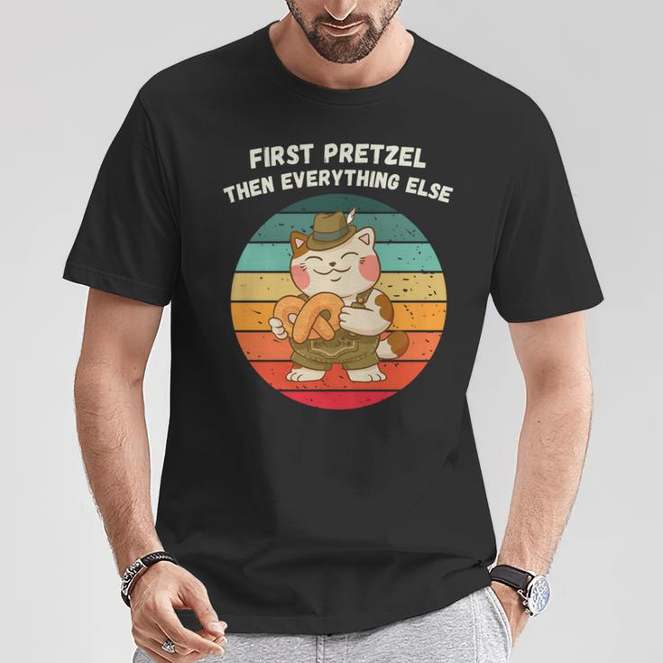 Retro Süße Katze Erste Brezel Dann Alles Andere T-Shirt Lustige Geschenke