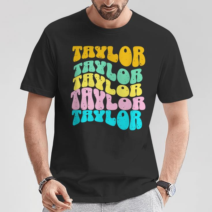 Retro Taylor First Name Girls Name Personalized Groovy T-Shirt Personalized Gifts