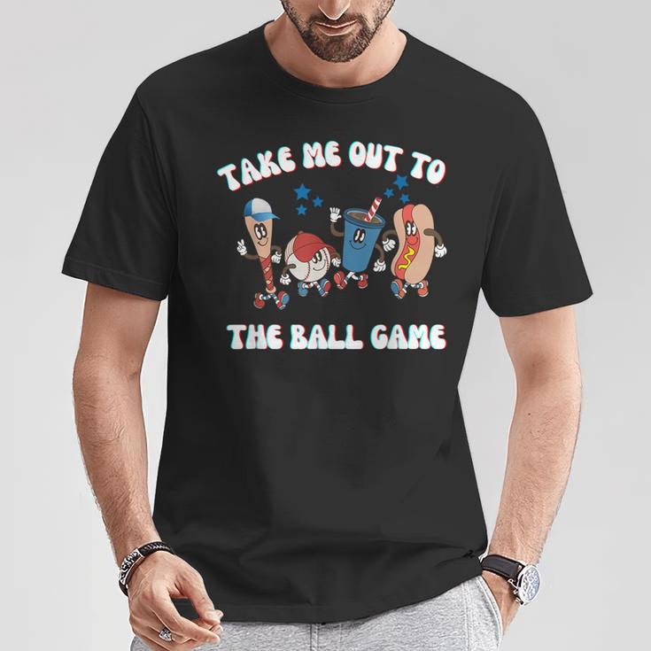 Retro Take Me Out Tothe Ball Game Baseball Hot Dog Bat Ball T-Shirt Unique Gifts