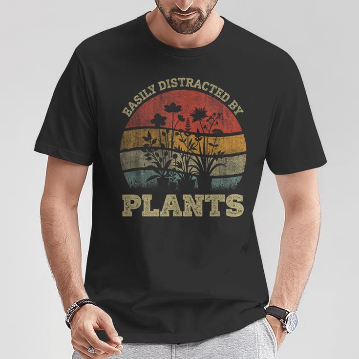 Retro Vintage Easily Distracted By Plants For Plants Lover T-Shirt Unique Gifts