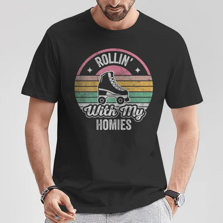 Retro Vintage Rollin With My Homies Roller Skating T-Shirt Funny Gifts