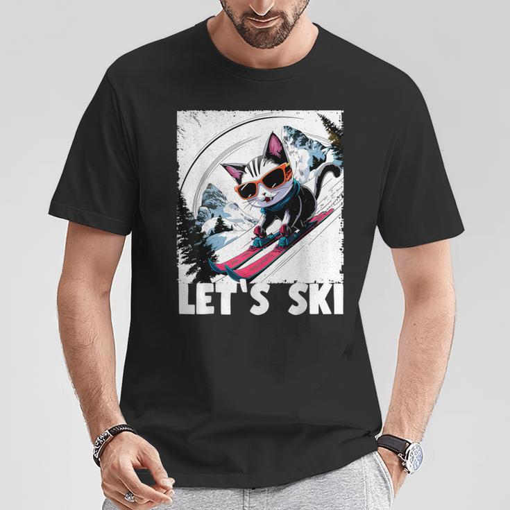 Retro Vintage Ski Cat 80S 90S Skiing Outfit T-Shirt Unique Gifts