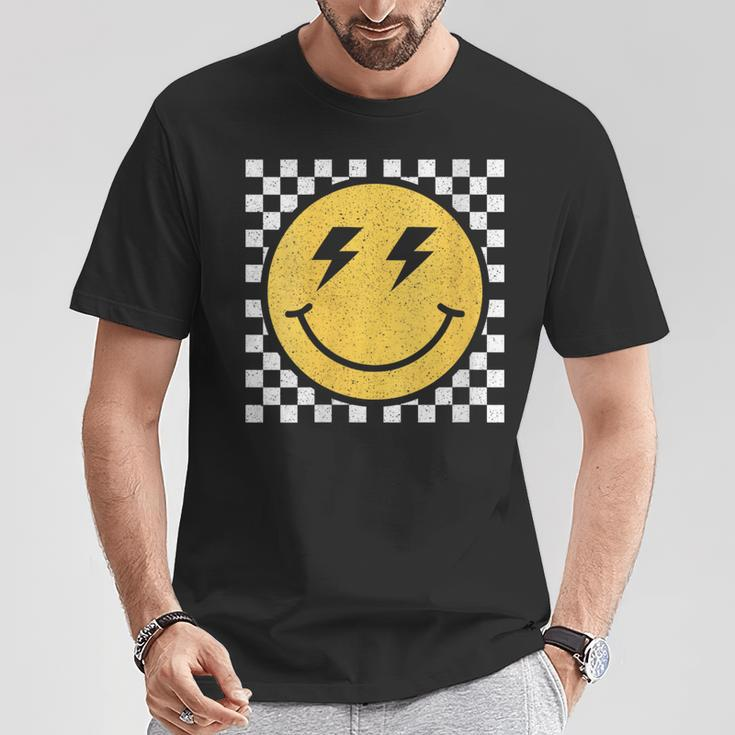 Retro Yellow Happy Face Checkered Pattern Smile Face Trendy T-Shirt Unique Gifts