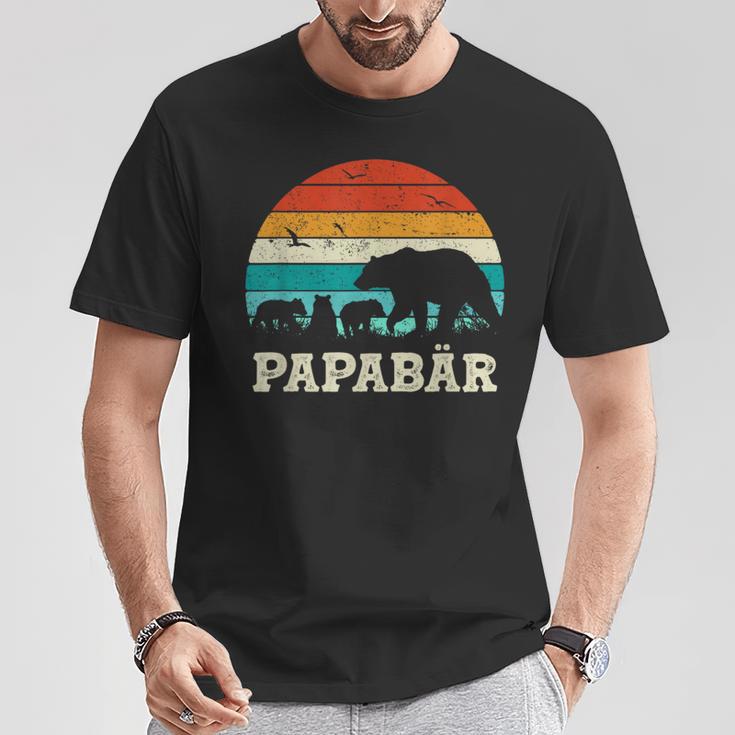 Retroater Baby Sohn Tochter Drei Kinderatertag Bär Papa T-Shirt Lustige Geschenke