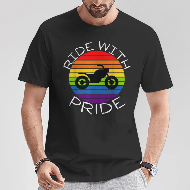 Ride With Pride Gay Bikers Lgbt Month Vintage Retro Rainbow T-Shirt Unique Gifts