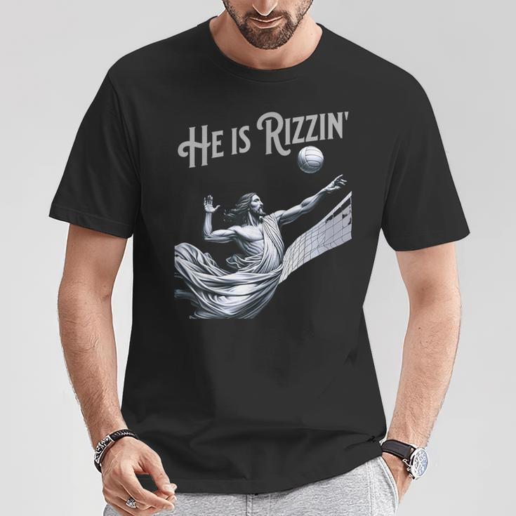 He Is Rizzin Jesus Playing Volleyball Sports Rizz T-Shirt Unique Gifts