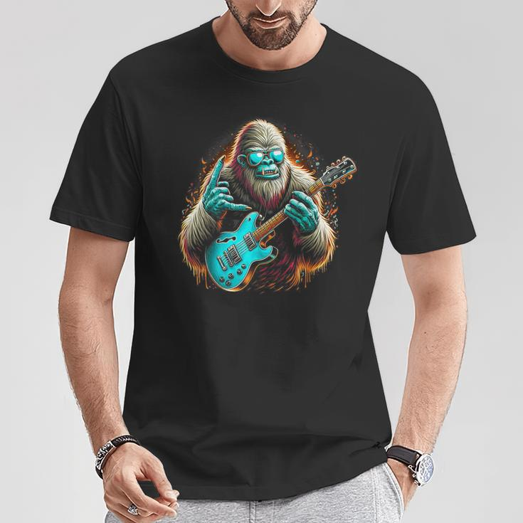 Rock On Bigfoot Playing A Electric Guitar Sasquatch Big Foot T-Shirt Unique Gifts