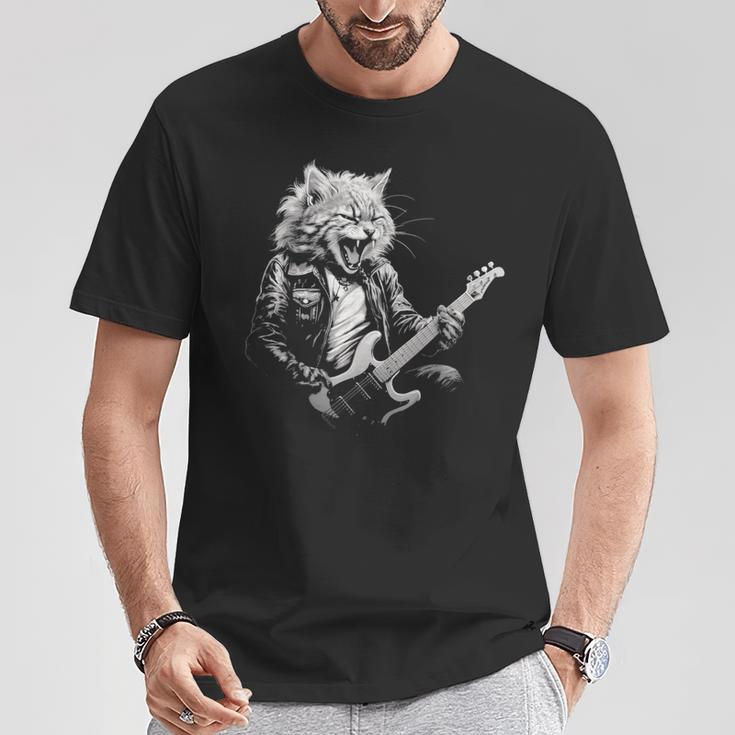 Rock Cat Playing Guitar Guitar Cat Womens T-Shirt Unique Gifts