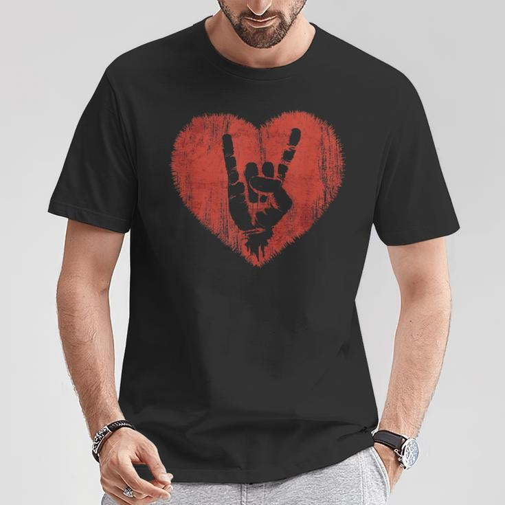 Rock Music Lover Vintage Heart Rock Hand T-Shirt Unique Gifts