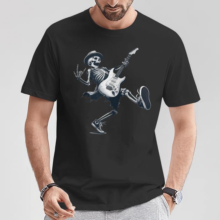 Rock And Roll Graphic Band Skeleton Playing Guitar T-Shirt Unique Gifts