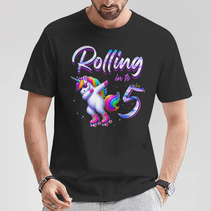 Rolling Into 5 Roller Skating Unicorn 5Th Birthday Party T-Shirt Unique Gifts