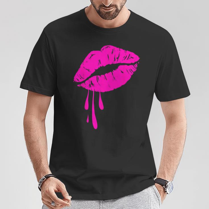 Rosa Lippen Kuss 80er Jahre Lippenstift Make-Up Liebhaber T-Shirt Lustige Geschenke