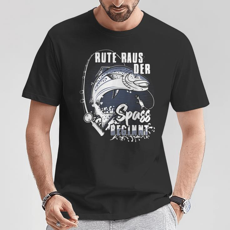 Rute Raus Der Spass Begins Fishing Rod Friends S T-Shirt Lustige Geschenke