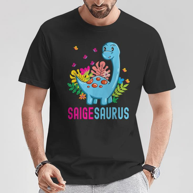 Saigesaurus Personalisierter Name Saige Dino Dinosaurier Geburtstag T-Shirt Lustige Geschenke