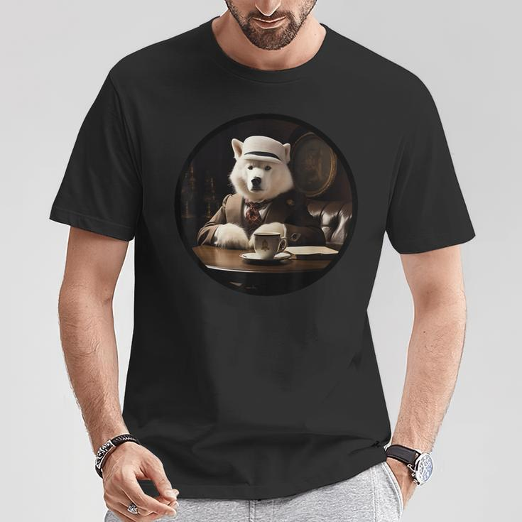 Samojede Englischer Gentleman Lustiger Hund Viktorianisch T-Shirt Lustige Geschenke