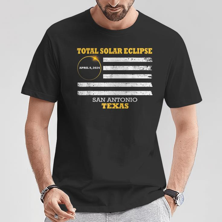 San Antonio Texas Solar Eclipse 2024 Us Flag T-Shirt Unique Gifts